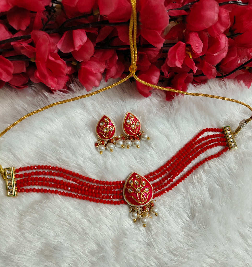 Red Crystal kundan Choker Set