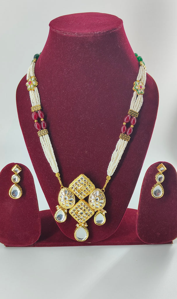 Multicolour Beaded & Kundan Long Pendant Set