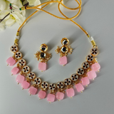 Pink Tumble Bead & Kundan Necklace Set"