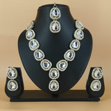 Silver Polki Uncut Necklace set with Earrings & Mangtika