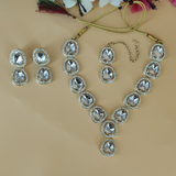 Silver Polki Uncut Necklace set with Earrings & Mangtika