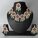 Green Kundan Studded Necklace set with Earrings & Mangtika