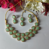 Mint Monalisa beads Kundan Necklace set