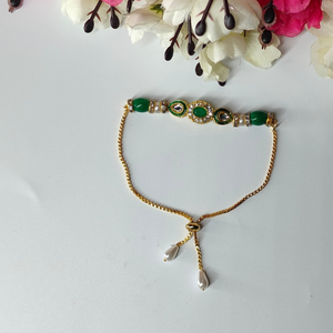 Green Kundan & Pearl Beads Bracelet