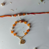 Orange Tumble Bead Stone Couple Rakhi