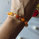 Orange Tumble Bead Stone Couple Rakhi