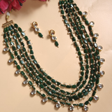 Green Beads & Kundan 5 layer Necklace Set