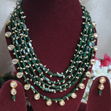 Green Beads & Kundan 5 layer Necklace Set