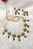 Green Kundan Studded Necklace Set with Earrings