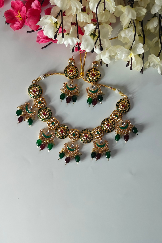 Green Kundan Studded Necklace Set