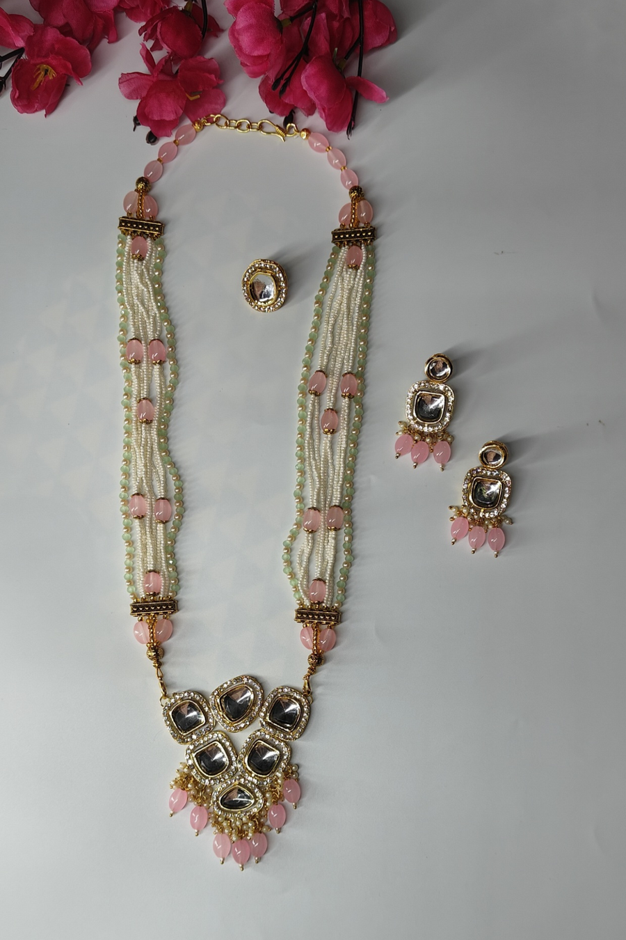 Pink long Pendant set