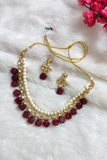 Maroon Tumble Bead Stone Kundan Necklace Set