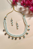 White Pearl & kundan 2 Layer Necklace Set