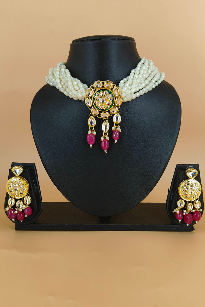 White Pearl & kundan Choker Set