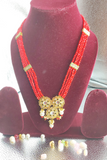 Red Crystal Beads & Kunda Long Pendent Set