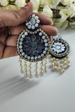 Blue fabric & Beaded Earrings