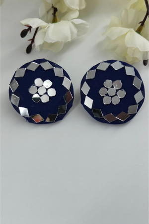 Blue Fabric Round Earrings