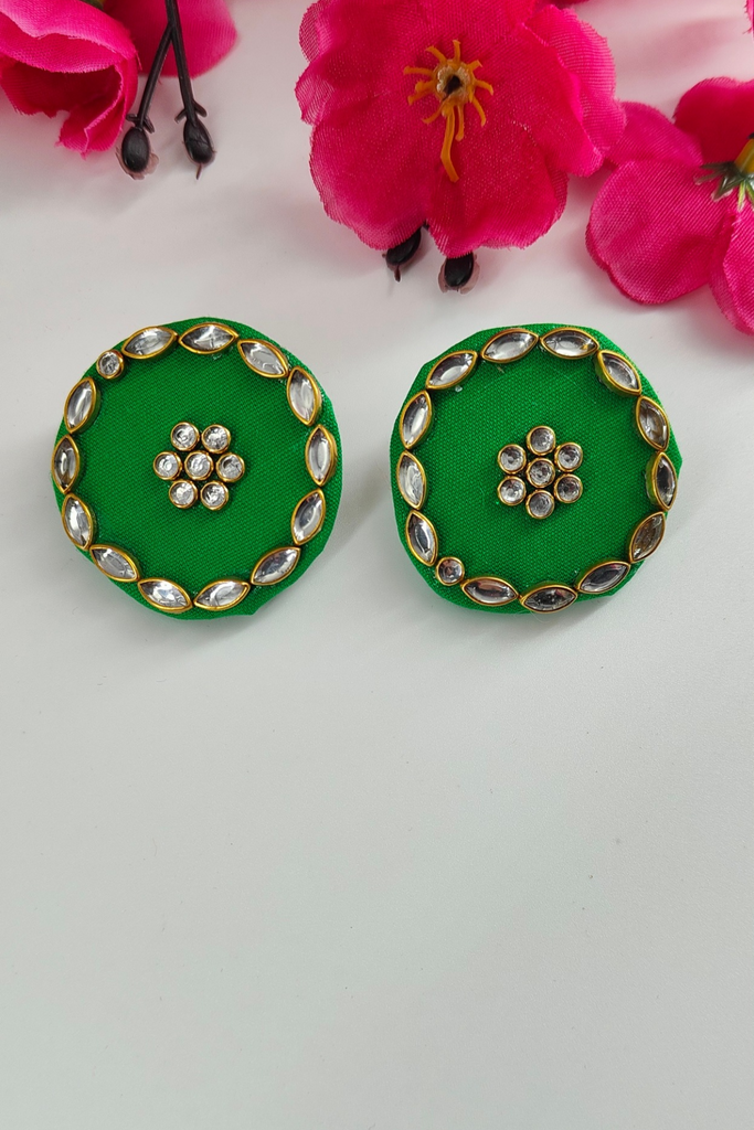 Green Fabric Round Earrings