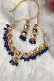 Blue Tumble Bead stone kundan Necklace Set