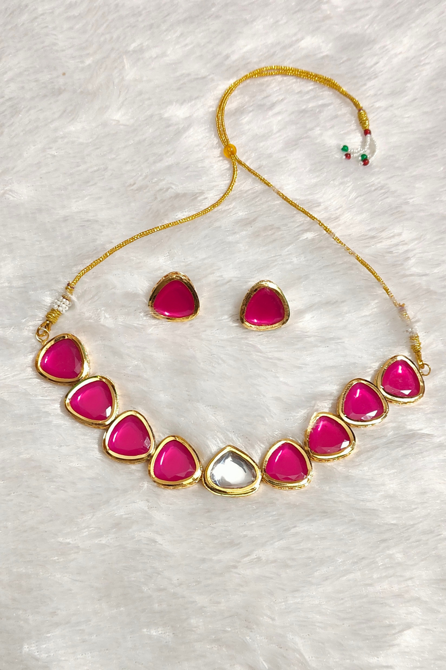 Pink kunda. Studded Necklace Set