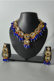 Blue Tumble Bead stone kundan Necklace Set