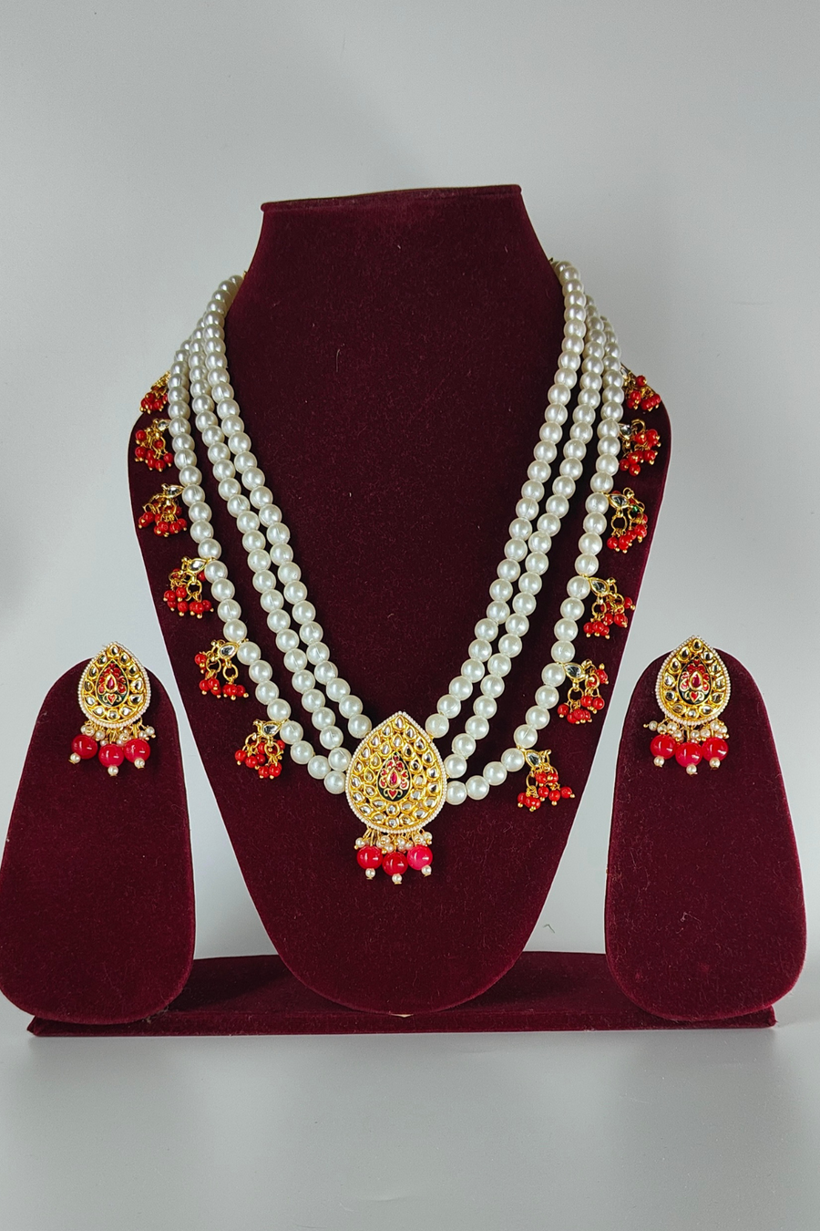 3 layer Pearl long Necklace set