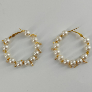 White Pearl & Loreals Round Earrings